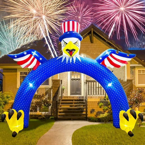 iFanze 4th of July Independence Day Inflatables, 9ft Height Flying Bald Eagle American Flag Inflatable Archway with Built-in LED Lights, Outdoor Indoor Lawn Garden Home Yard Patriotic Decoration