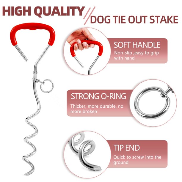 Dog Tie Out Cable and Stake, 10/20/30ft Leads Chain for Yard, Heavy Duty Dog Runner for Yard, Dog Up for 125lbs - Red