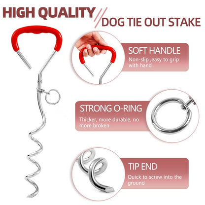 Dog Tie Out Cable and Stake, 10/20/30ft Leads Chain for Yard, Heavy Duty Dog Runner for Yard, Dog Up for 125lbs - Red