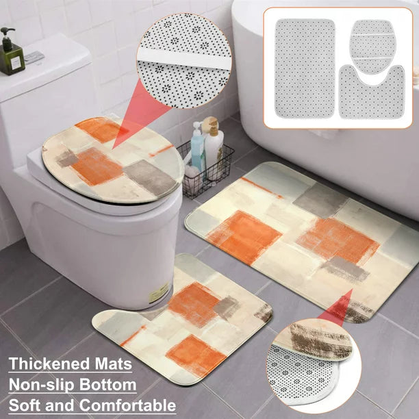 BSHAPPLUS 4Pcs Bathroom Sets, 71"x79" Waterproof Shower Curtains with 12 Hooks Large Bath Mat, Toilet Lid Cover and U-Shape Rugs for Home Hotel Decor