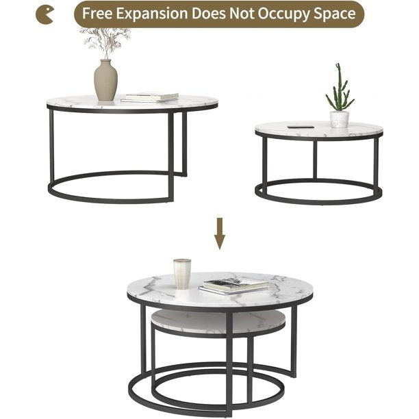 Modern Coffee Table Set of 2 Nesting Tables Small Round Table with Wood Top for Small Space and Living Room,32”