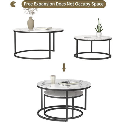 Modern Coffee Table Set of 2 Nesting Tables Small Round Table with Wood Top for Small Space and Living Room,32”