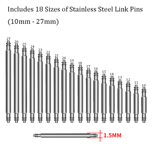 Aokelily 360pcs Spring Bar Tool Kit, Includes 18 Sizes of Stainless Steel Link Pins (10mm - 27mm), Aluminum Alloy Spring Bar Tool for Strap Replacement and Watch Pin Removal Tool