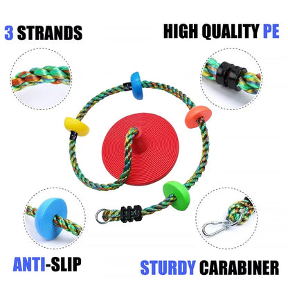 Swing Set for Kids, Jorocks Outdoor Tree Swing with 6.6ft Strap Single Disc Seat, Rainbow Climbing Rope Swing for Kids for Outside Treehouse Playground