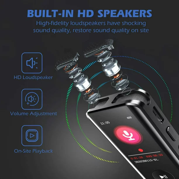 Voice Recorder, Digital Voice Dictaphone, MP3 Audio Recorder with Playback, Intelligent Noise Reduction, for Lectures Meetings Class