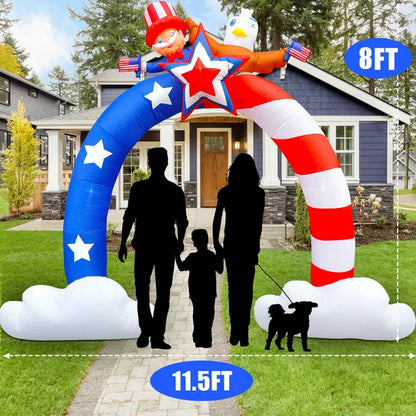 8Ft Patriotic Independence Day 4th of July Inflatable Archway Uncle Sam and Flying Bald Eagle with American Flag Archway Bulit-in LED Blow-up Outdoor Airblown Inflatable Home Yard Holiday Decoration