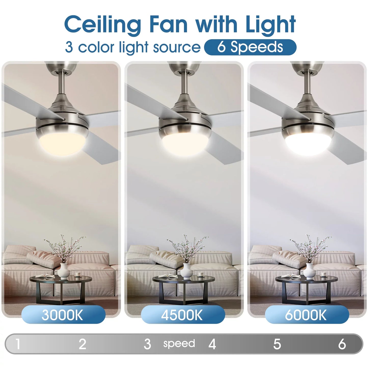 LAIGHTER 52 inch Ceiling Fan with Lights and Remote Control, 3-Color Temperature, Reversible Motor, 6 Speeds, Brushed Nickel
