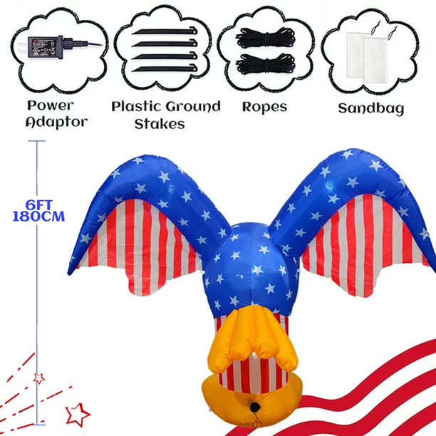 6Ft Independence Day Inflatable, 4th of July Inflatable American Bald Eagle Blow up Inflatables Decorations for Veteran's Day Party Indoor Outdoor Garden