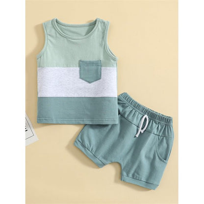 jaweiw Baby Boy Summer T shirt Shorts Outfits Set Patchwork Sleeveless Crew Neck Tank Tops Solid Shorts with Pockets,Size 0 6 12 18 24 M
