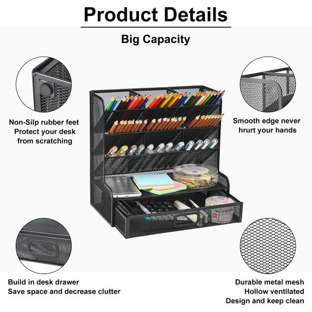 Hometimes Desk Organizer, Multi-Functional Pen Holder,Desktop Stationary Organizer,Cosmetic Storage Rack,Storage Rack for School Home Office Art Supplies
