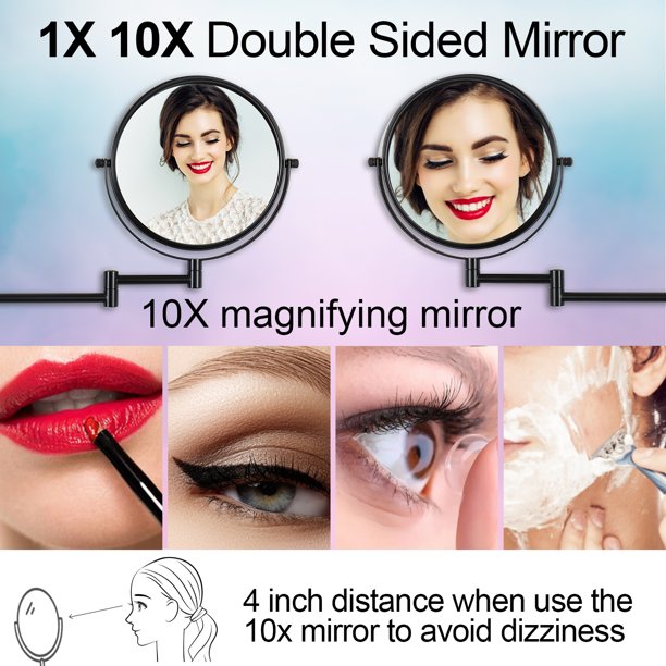 Lansi Black Makeup Mirror 10x Magnification, Double-Sided Swivel Mirror Wall Mount, Black Finish