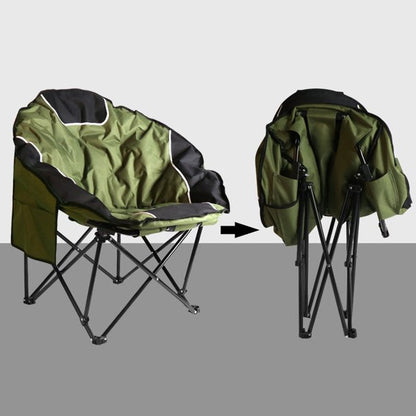 KAHOO Portable Outdoor Padded Moon Round Chair Camping Cup Holder Carry Bag Round Saucer Folding Chair - Green