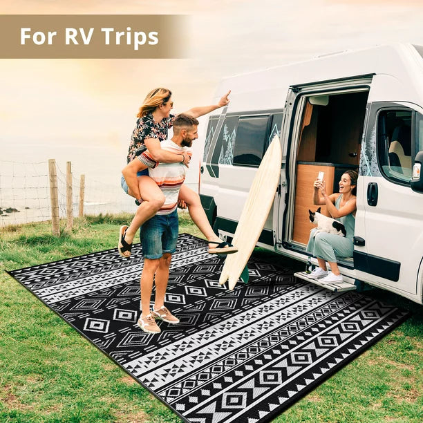 GOTGELIF 5x8ft Outdoor Bohemia Carpet Waterproof PP Tube Woven Picnic Mat for Patio Decor Porch Balcony Picnic Rug