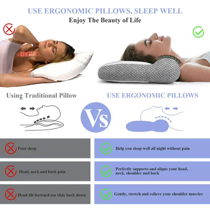 Ergonomic Pillow, Memory Foam Pillows Neck Pillow for Neck and Shoulder Pain, Ergonomic Orthopedic Bed Pillow for Side Back Stomach Sleeper, Grey