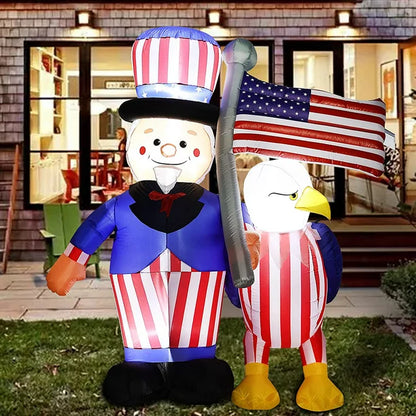 5Ft 4th of July Inflatable, Outdoor Airblown Inflatable Patriotic Uncle Sam American Bald Eagle Decoration, Tall Blow up Holiday Inflatables for Party, Garden, Yard, Lawn Decor