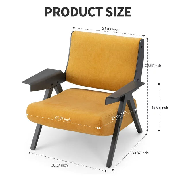 Mid-Century Accent Chair with Solid Wood Frame,Upholstered Modern Armchair for Living Room Bedroom,Yellow