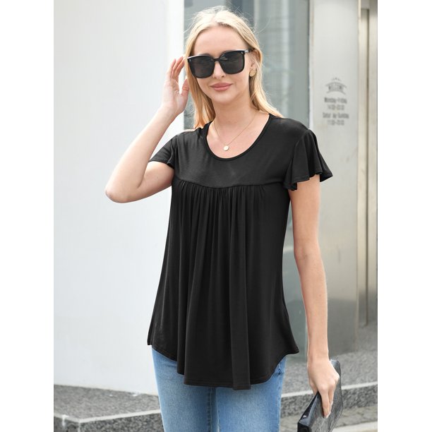 QINCAO Womens Tops Floral Ruffle Short Sleeve O Neck Loose Ladies Tops Shirts Blouses for Women,2XL(20-22)