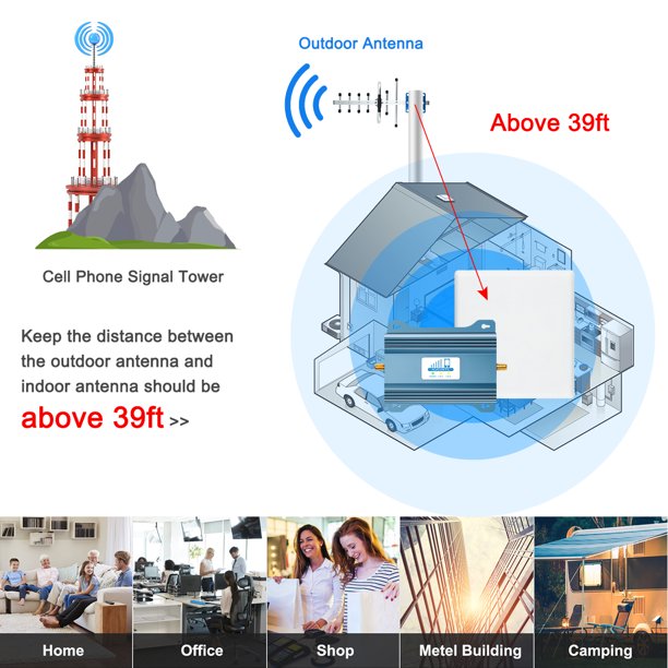 HJCINTL Cell Phone Booster for Home for Verizon AT&T | Up to 5,000 Sq Ft | Boost 4G LTE 5G Signal on Band 12/13/17 | 65dB Dual Band Cell Phone Signal Booster with High Gain Antennas | FCC Approved