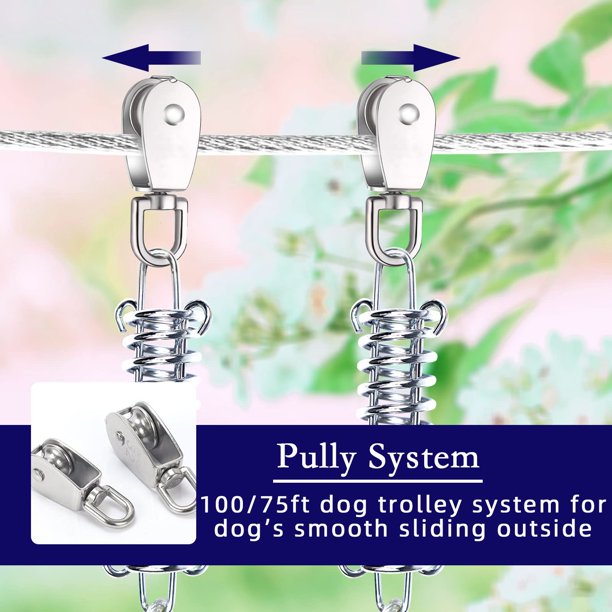 Snagle Paw Dog Tie Out Runner for Yard,Trolley System for Large Dogs with 10ft Pulley Runner Line for Dogs Up to 125lbs, 75ft/100ft