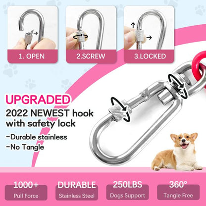 Tie Out Cable for Dogs Outside,30 FT Chew Proof Dog Runner for Yard, Dog Tie Out Cable for Dogs Up to 250lbs - Pink