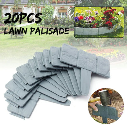 Garden Lawn Edging Plant Border, 20Pack Stone Effect Plastic Fence Lawn Edging DIY Decorative Flower Bed & Grass Garden Border