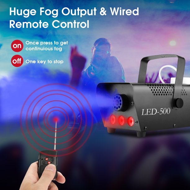 2023 Updated Fog Machine with RGB LED Lights, 500W Smoke Machine with 2000cfm Huge Fog and Wireless Wired Remote Controller for DJ Party Christmas Wedding Stage Effect, with Fuse Protect