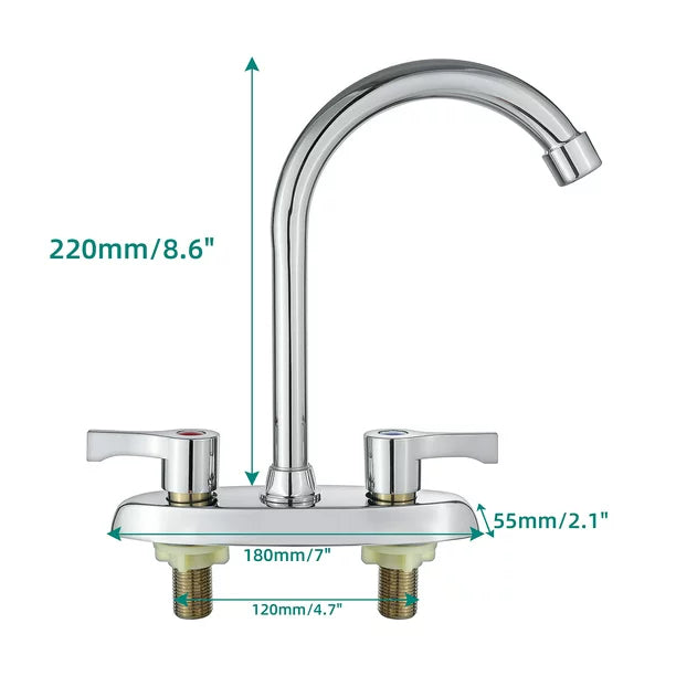 Double Holes and Handles Kitchen Faucet Hot Cold Basin Sink Mixer Water Tap