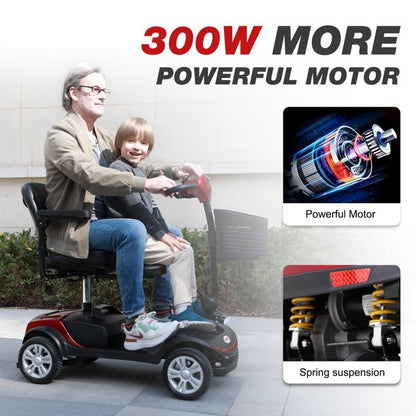 Kowilk Folding Mobility Scooter for Seniors 4 Wheel Scooter for Adults Electric Medical Scooter Compact for Travel - Compact Heavy Duty Mobile(Red）