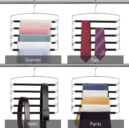 3 Pack Pants Hangers Space Saving, 5-Tier Pants Rack, Non-Slip Stainless Steel Hangers, Swing Arm Trousers Hanger, Closet Storage Organizer for Pants Jeans Trouser