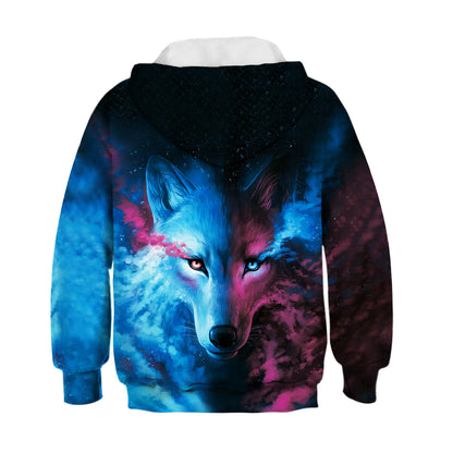 Kid's ice fire wolf pullover hoodie Children casual sportswear