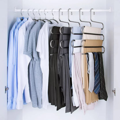 8 Pack Pants Hangers Space Saving, 5 Layers S-Shape Non-Slip Hangers, Greentro Stainless Steel Hangers for Pants Jeans Trousers Scarf Leggings Organizer for Closet