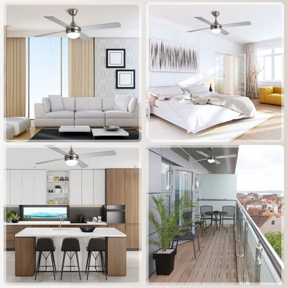 52 inch Ceiling Fan with LED Lights and Remote Control, 6 Speed Reversible Motor, 3-Color Temperatures, 4-Blades, Brushed Nickel Ceiling Fan for Indoor