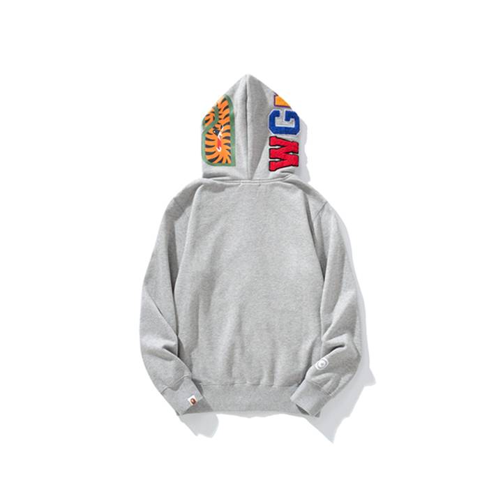 BAPE Shark Cotton Hoodie Street Fashion Camouflage Double Hooded Jacket,WGM grey
