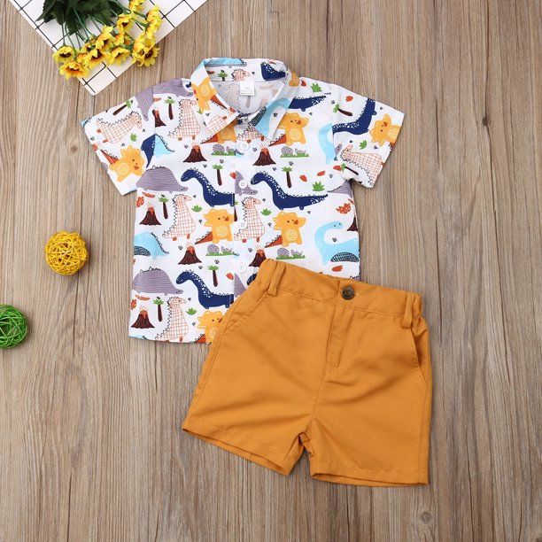 jaweiw Toddler Baby Boy Dinosaur Shortjaweiw Toddler Baby Boy Dinosaur Short Sleeve Button Down Shirt Casual Shorts Set Summer Outfits 1 2 3 4 5 6 Years Clothes