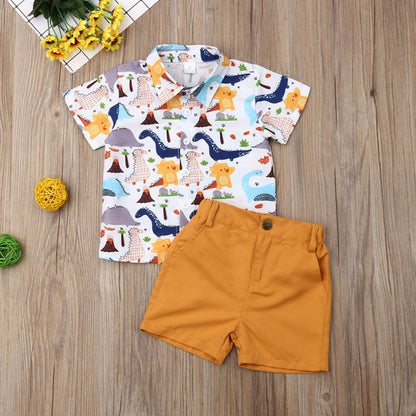 jaweiw Toddler Baby Boy Dinosaur Shortjaweiw Toddler Baby Boy Dinosaur Short Sleeve Button Down Shirt Casual Shorts Set Summer Outfits 1 2 3 4 5 6 Years Clothes
