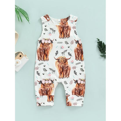 jaweiw Baby Girls Jumpsuit, Sleeveless Crew Neck Cow Flower Print Casual Romper for Summer