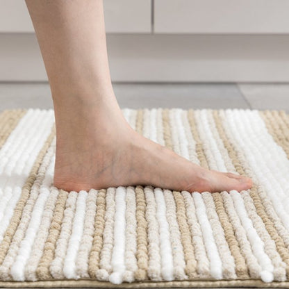 Ultra Soft Chenille Bathroom Rug, Dry Fast Non Slip Bathmat, Off White 17 x 24 + 20 x 30 inches，2 Pack