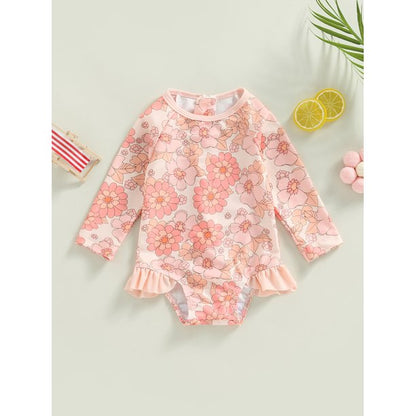 jaweiwi Toddler Baby Girl One-Piece Swimsuit Long Sleeve Swimsuits Girls Summer Bathing Suit Rash Guard 9 12 18 24M 3T 4T Swimwear