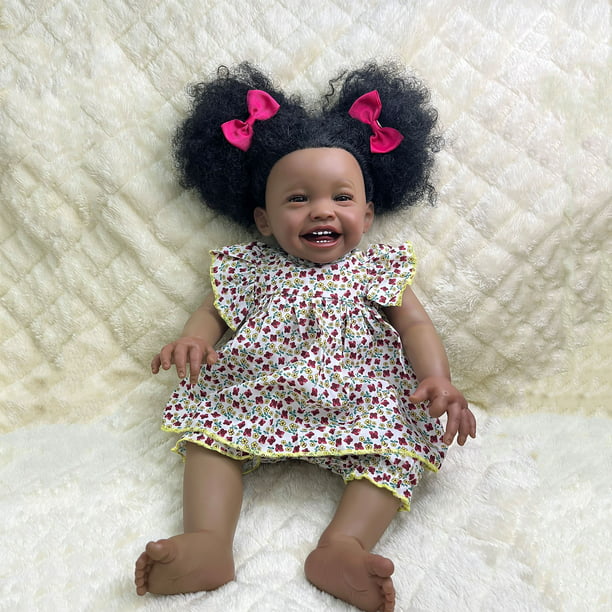 24 Inch Reborn Baby Dolls, 2023 Latest Lifelike Newborn Baby Doll, Black Skin Handmade Body Real Looking Doll Birthday Christmas Children Gift for Age 3+