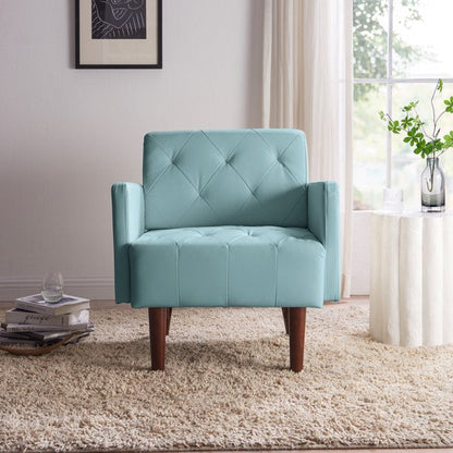 Kowilk PU Leather Accent Chair, Modern Single Sofa Chair for Living Room and Bedroom, Upholstered Lounge Armchair Chair with wood Legs（Blue）