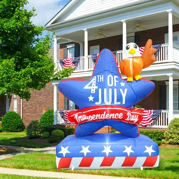 5 FT Patriotic Independence Day Inflatable Decoration, 4th of July Inflatable Star with American Flag and Bald Eagle Blow Up Decor Ideal for Veteran's Day Party, Indoor, Outdoor, Yard, Garden, Lawn