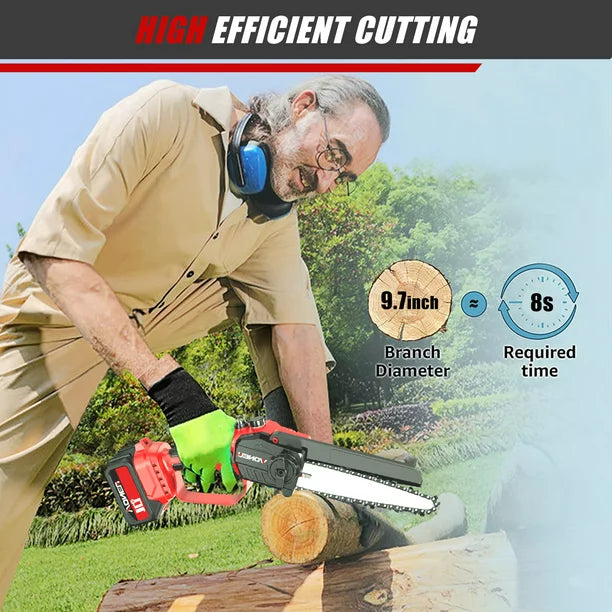 8 inch Mini Chainsaw, Cordless Portable Chainsaw with 2×1500mAh Battery, One-Hand Lightweight Electric Chain Saw for Tree Branch Wood Cutting Garden Logging, Red