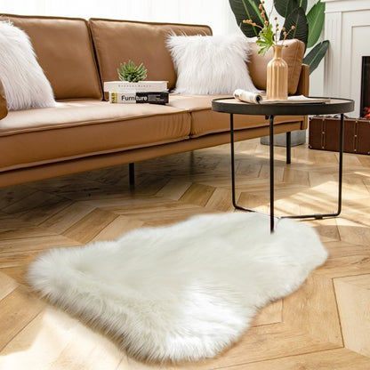 Soft Fluffy Faux Sheepskin Fur Area Rug Shag Plush Mat Home Decorative, White, 2 x 3 feet
