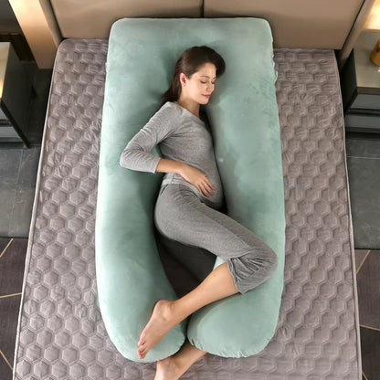 iFanze Pregnancy Pillows for Sleeping, U Shaped Maternity Full Body Pillow for Pregnant Women with Belly, Back, Leg, Washable Velour Cover Included (Mint Green)