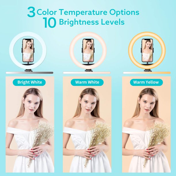 10'' Selfie LED Ring Light with Stand and Phone Holder, Doosl 2023 Selfie Halo Light, Dimmable LED Lights with Bluetooth Remote for Photography /TikTok /Makeup /Vlogging /Live Streaming