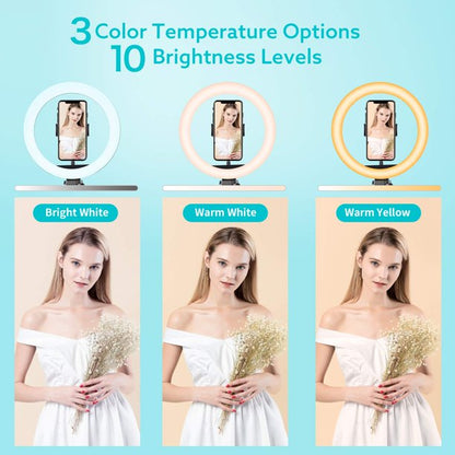 10'' Selfie LED Ring Light with Stand and Phone Holder, Doosl 2023 Selfie Halo Light, Dimmable LED Lights with Bluetooth Remote for Photography /TikTok /Makeup /Vlogging /Live Streaming