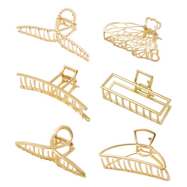 Vigorpace 6 Pack Large Metal Hair Claw Clips for Women Thick Thin Hair, Big Gold Hair Clips for Hair Styling Accessories