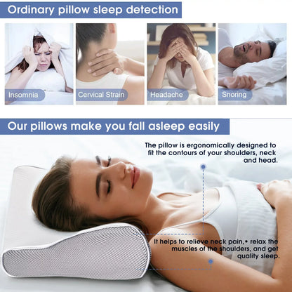 Memory Foam Pillow Butterfly Pillow, Adjustable Ergonomic Contour Support Cervical Pillow Slow Rebound Memory Foam for Sleeping, Back, Stomach, Side Sleeper, 20''x 12''x 4''