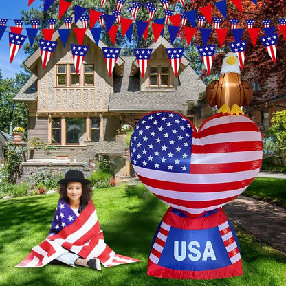 6 FT Patriotic Independence Day 4th of July Inflatable Love Heart with LED Lights American Flag and Eagle for Outdoor Indoor Lawn Yard Holiday Decoration Blow up Home Garden Decor
