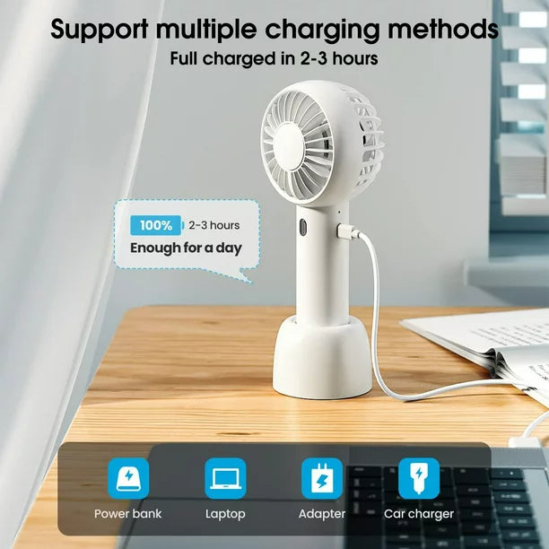 Portable Handheld Fan, 3 Speed Mini USB Strong Wind 7-20 Hours Runtime Personal Electric Small Fan for Travel Office Outdoor